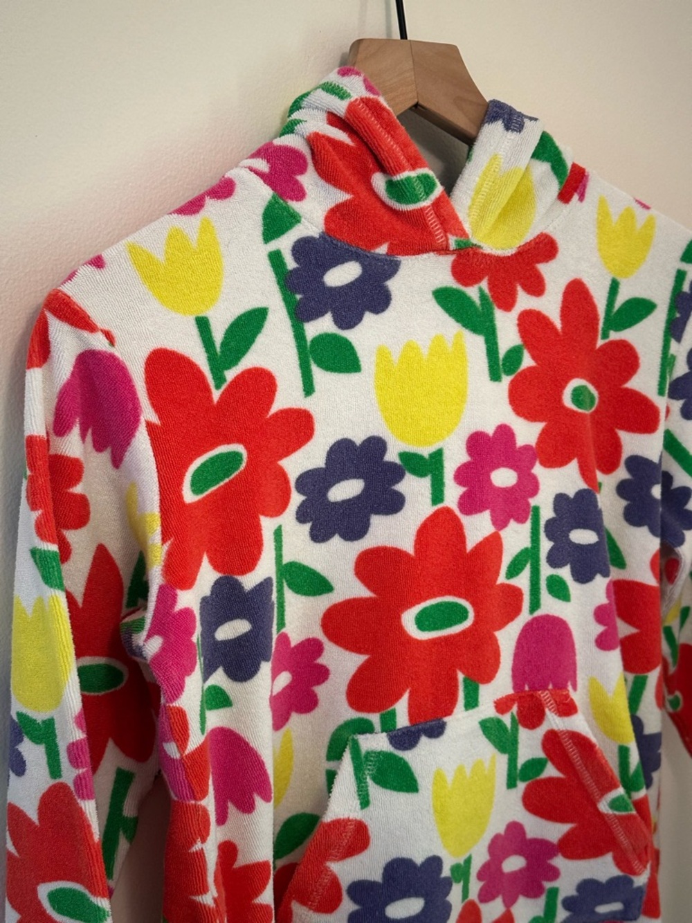 Mini Boden Vibrant Floral Swim Towel Coverup with Navy Cotton Lined Hood - Picture 2 of 4